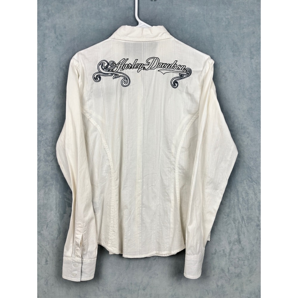 Harley-Davidson Womens White Embroidered Long Sleeve Button Up Shirt Large L